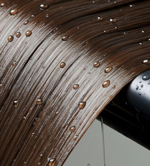 Wet brown hair with water droplets